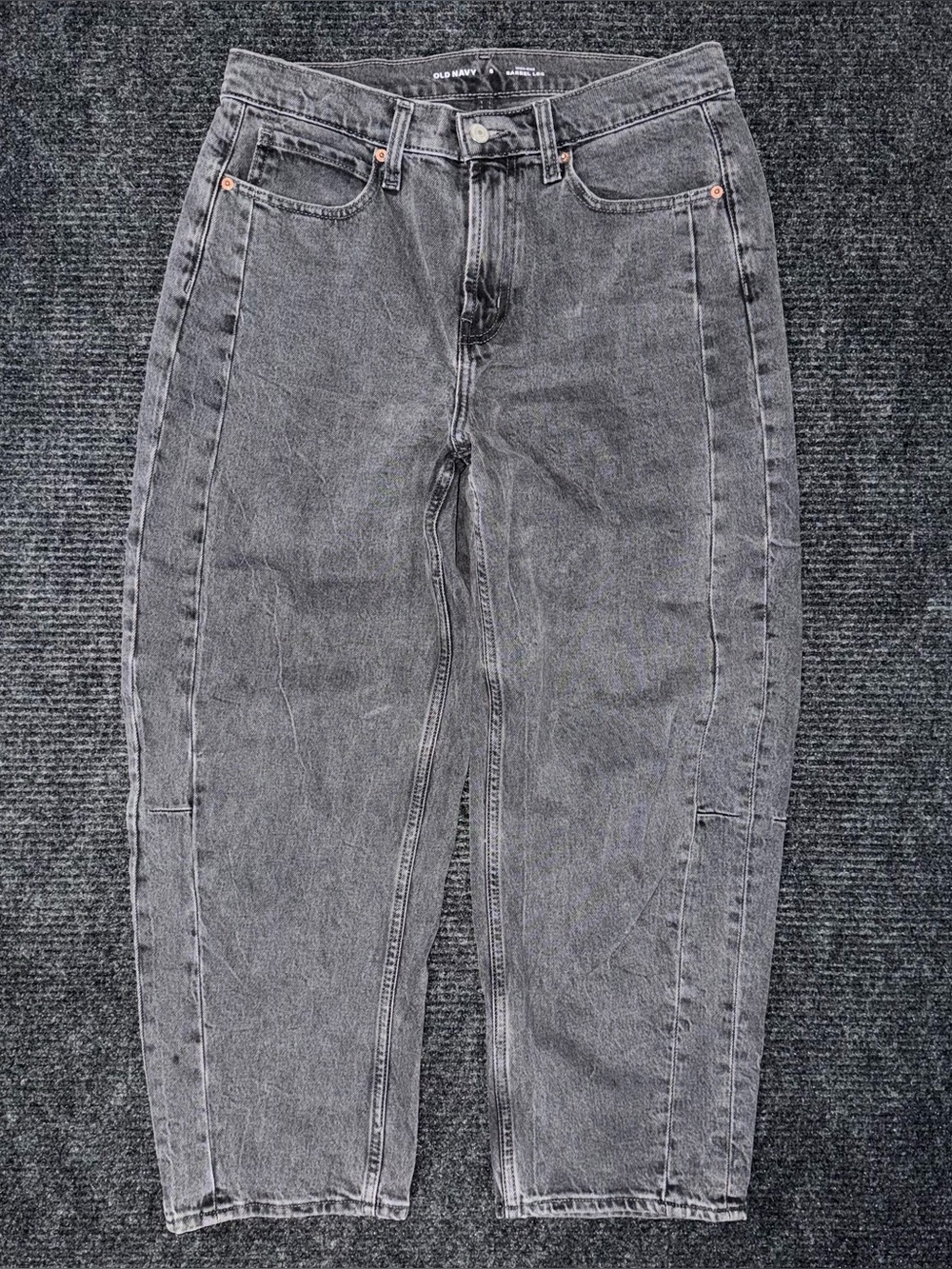 Old Navy Barrel Leg High Rise Ankle Stretch Seamed Denim Jeans Gray Size 8